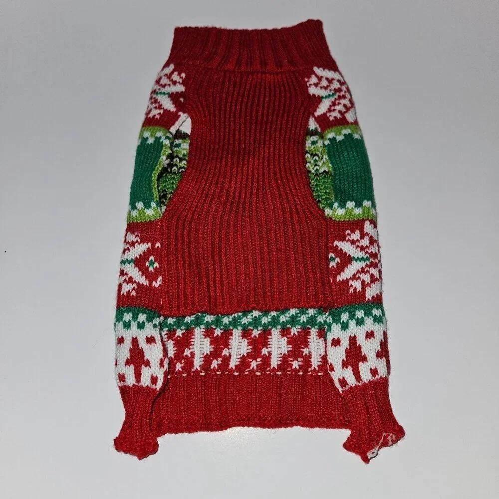 SimplyDog Reindeer Fair Isle Christmas Sweater Dog Pet Size XS Red Green White